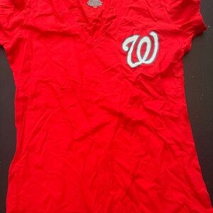Women’s Nationals Harper Majestic Red V-Neck Tee Size Large